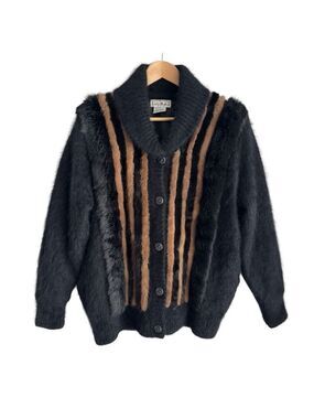 Vintage SOFT Fuzzy Angora Cardigan Jacket L/XL Rabbit Fur Button Up Sweater 90s